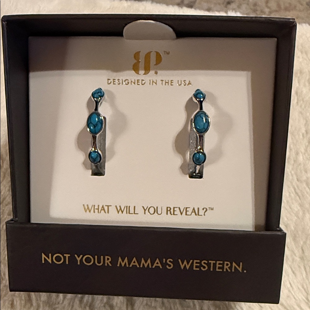 Not Your Mama's Western Turquoise Silver Hoop Earrings